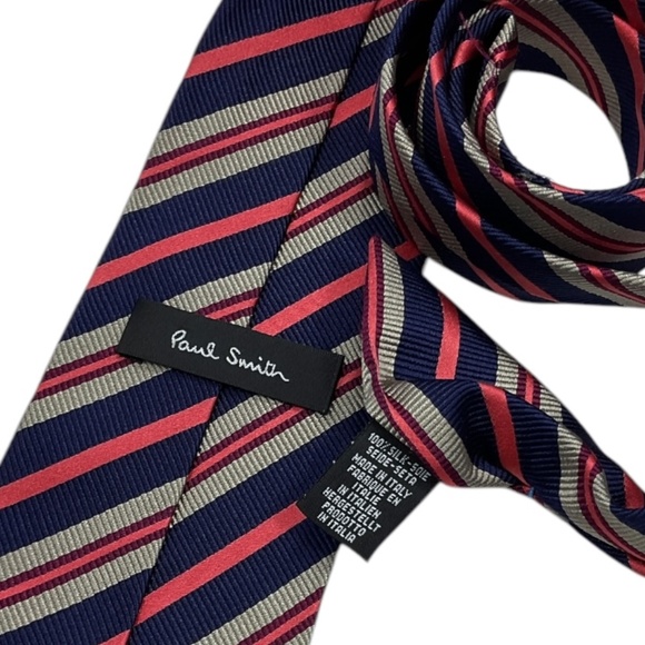 PAUL SMITH Blue/Pink Striped Silk LUXURY Tie ITALY - Picture 3 of 4